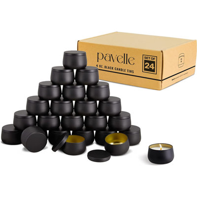 Pavelle 8 oz. Boîtes à bougies noires, boîtes en métal avec couvercles pour la fabrication, le rangement et plus encore, 24 pièces