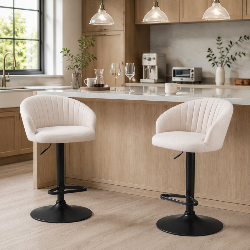 Tabourets de bar pivotants beiges à hauteur réglable avec repose-pieds