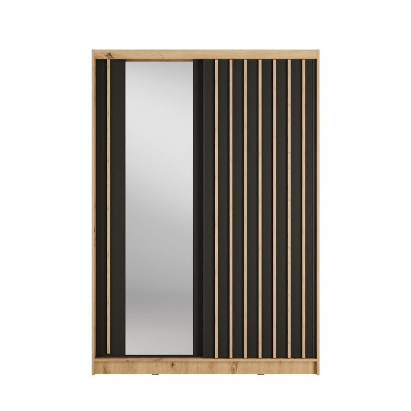 Aluna Oak Artisan Sliding Door Wardrobe 155cm with Mirror