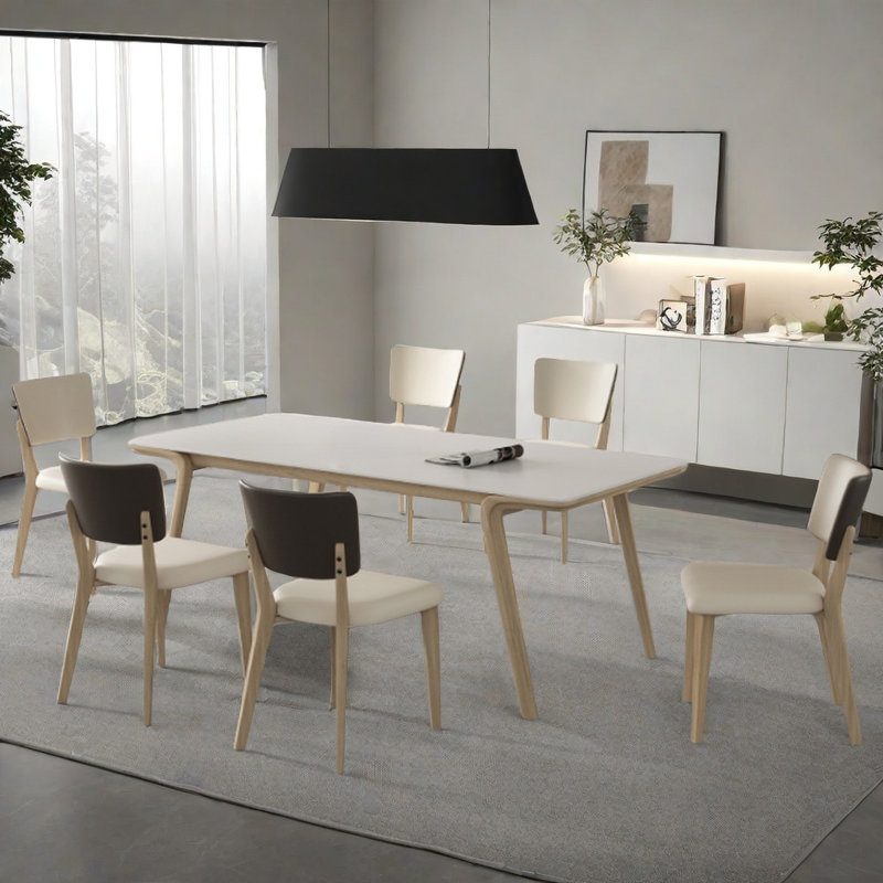 Cream style modern dining table and chair, 29.5"H x 70.8"L x 35.4"W