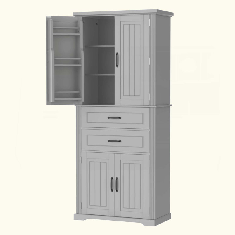 Armoire de rangement avec espace de rangement multifonctionnel, portes avec tablettes de rangement, 2 tiroirs, tablette réglable