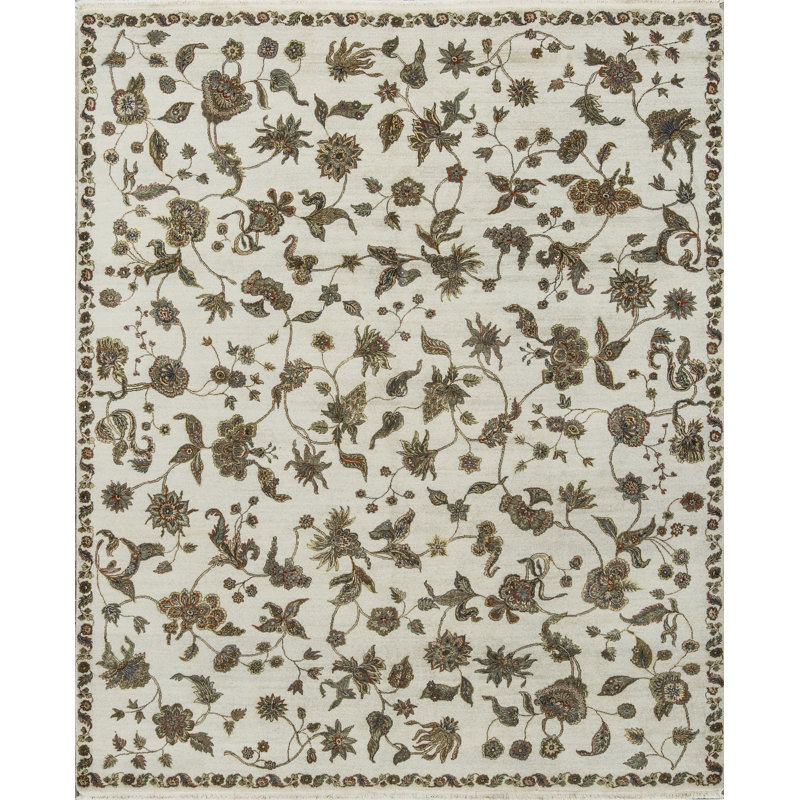 Hand-Knotted High-Quality Ivory Area Rug