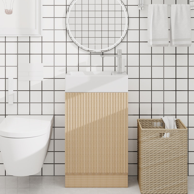 Meuble-lavabo 18,6 po avec lavabo, meuble-lavabo avec tablette à deux niveaux, orientation gauche ou droite, naturel, Naturel