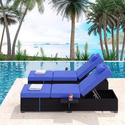 Set of 2 PE Wicker Chaise Lounge Chairs – Adjustable Backrest Recliners with Cushions, Brown Rattan Pool Loungers for Patio, Poolside, Garden