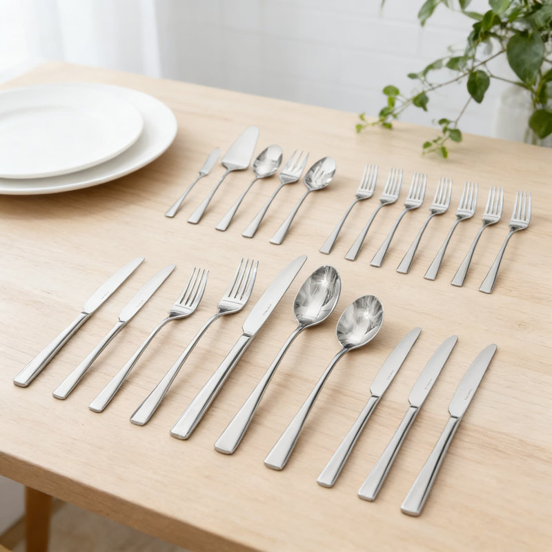 Ensemble de couverts 45 pièces pour 8 personnes, ensemble de couverts en acier inoxydable forgé 18/10 avec ustensiles de service, ensemble de couverts à polir miroir lavable au lave-vaisselle pour la maison, le restaurant ou le mariage