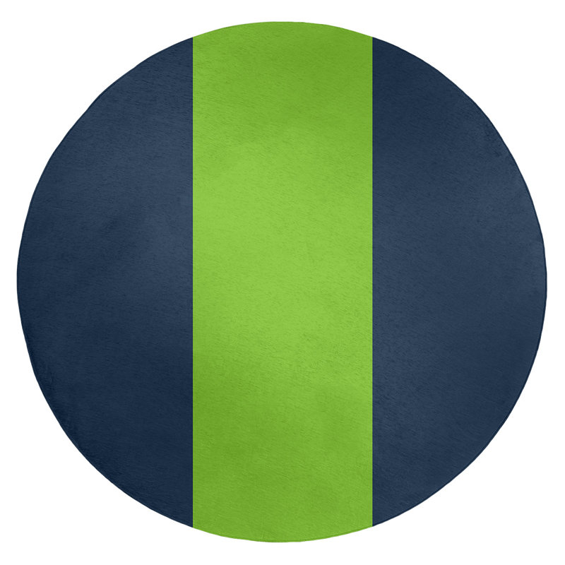 Tapis bleu/vert rayé, Rond 5 pi