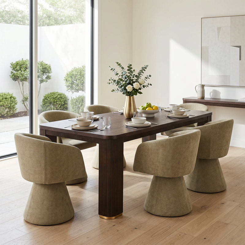 Ensemble de table de salle à manger Swainswick pour 6 personnes avec chaises pivotantes à 180 °, Espresso, Moss Green