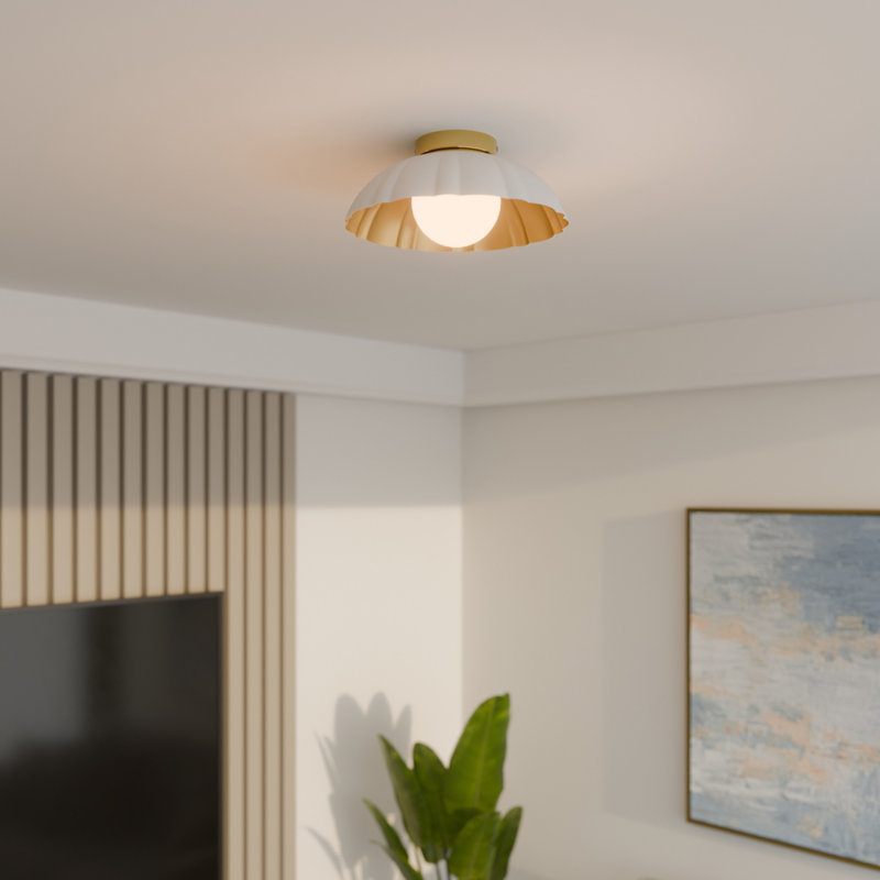 1-Light Matte White Flush Mount Ceiling Light with Glass Interior Shade