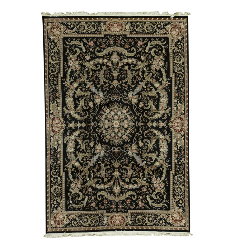 Tapis noir et brun de haute qualité noué à la main