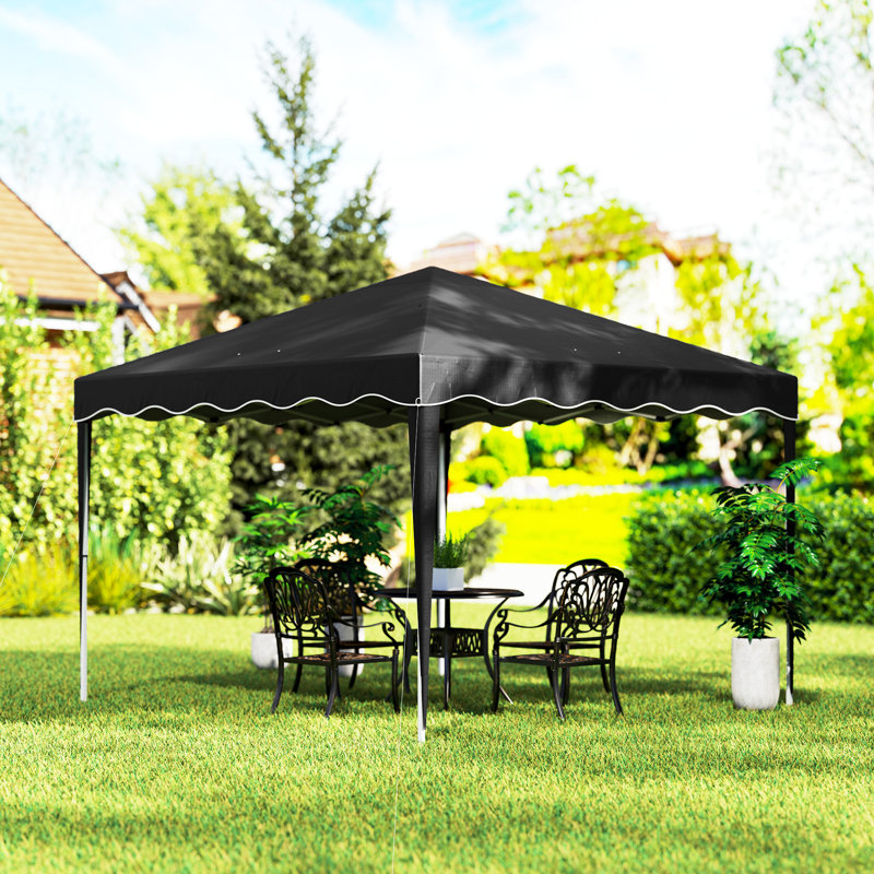 3 X 3m Black Pop-up Gazebo, Adjustable Height Outdoor Canopy Tent With 3-level Steel Frame, Reflective Lined Roof And Carry Bag For Garden Bbq Party Events