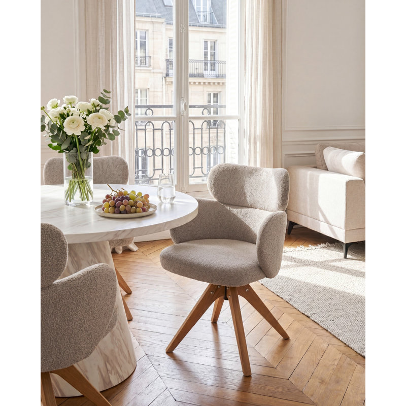 MARCY 49cm H Boucle Upholstered Armchair in Beige, Brown