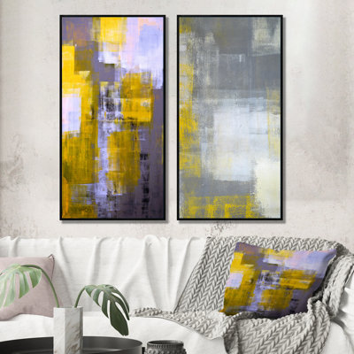 «Gray Meets Yellow Abstract Art», ensemble de 2 impressions sur toile