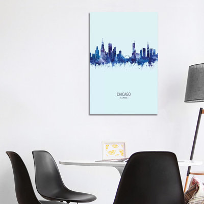 Chicago Illinois Skyline Portrait Dark Blue by Michael Tompsett - Wrapped Canvas Gallery-Wrapped Canvas Giclée