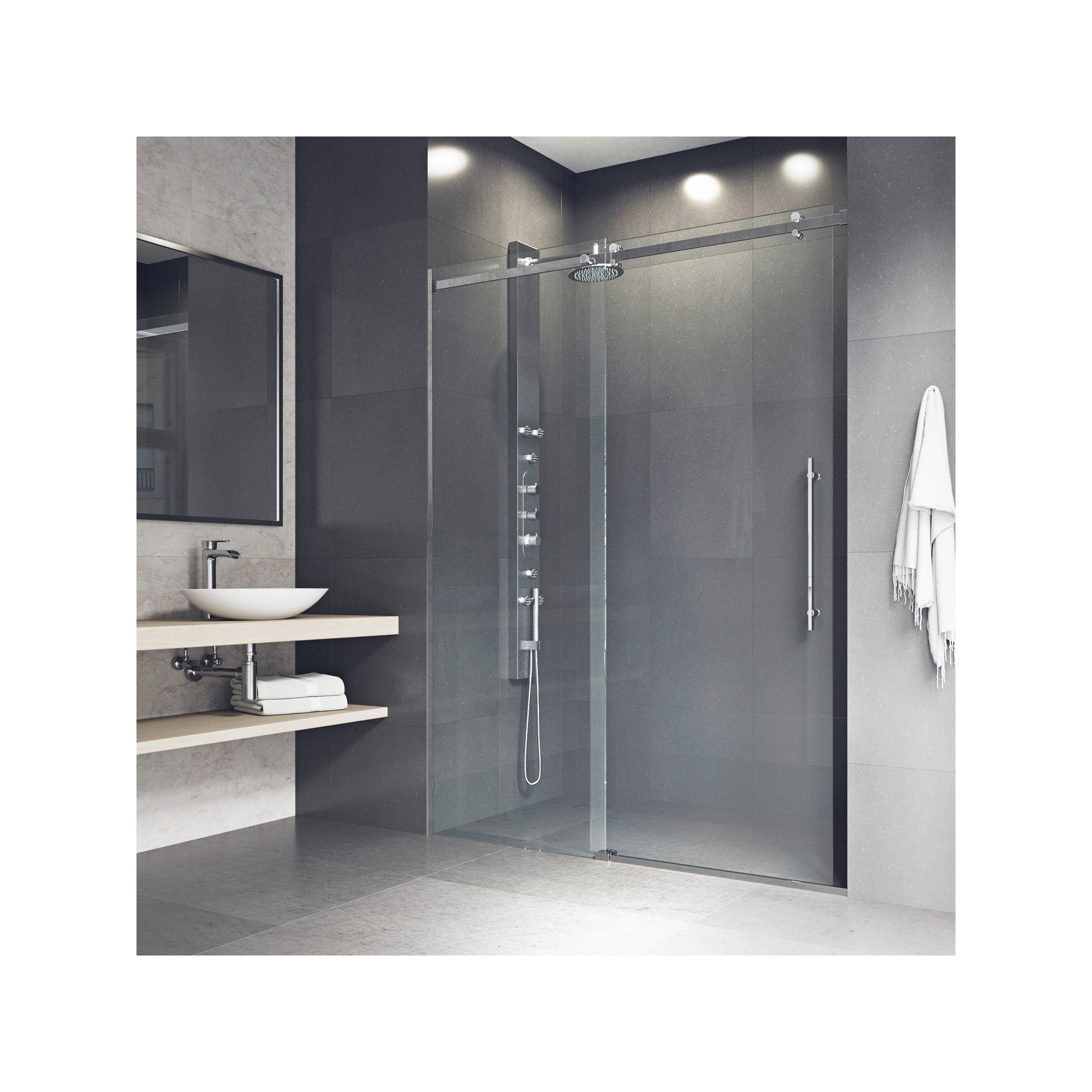 Luca 56-60" W x 79" H Sliding Frameless Shower Door with 3/8" Clear Glass, Chrome