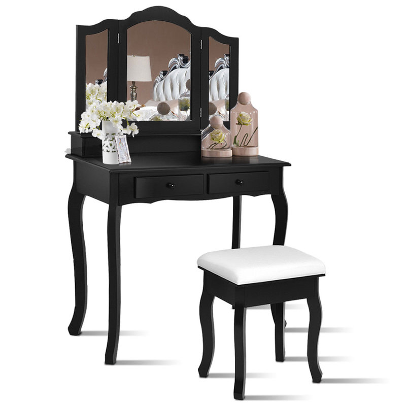 Ensemble coiffeuse et tabouret Kayo, Noir