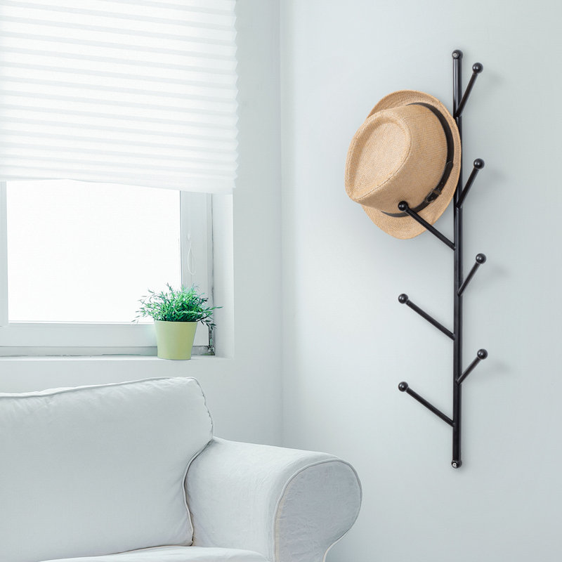 Latitude Run® Metal 8 - Hook Wall Mounted Coat Hat Rack in Black ...