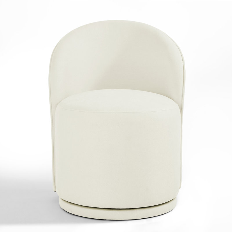 Integrated Barrel Armless Swivel Fabric Dining Chair, Beige Cotton Linen