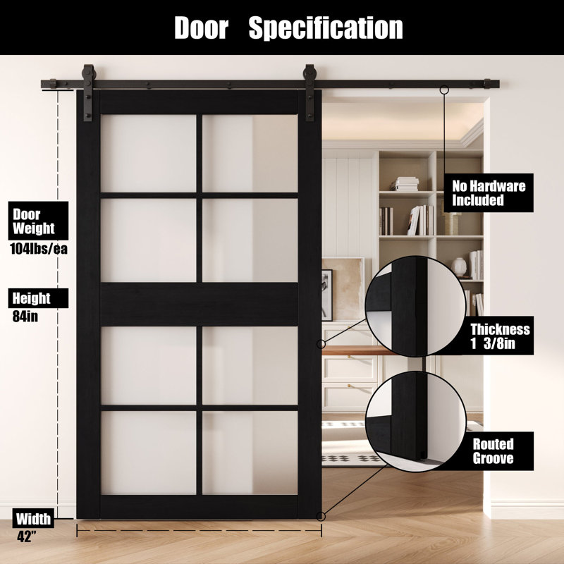 Porte de grange non assemblée et finie en verre de 8 po de 42 po x 84 po Homacer de Homacer, 42 po x 84 po