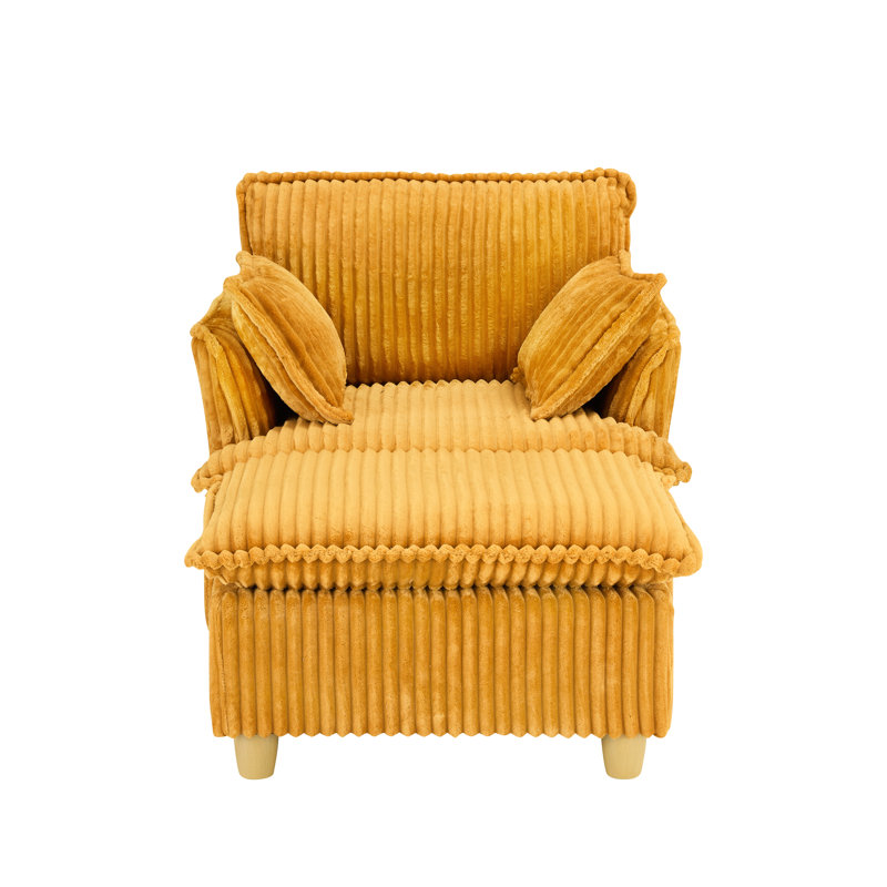 Velours côtelé 1 avec coussins - Polyvalent pour divers espaces Design rétro avec rembourrage en éponge Pieds en plastique 300 lb Capacité de soutien Balcon jaune, salon, cadre en bois massif rempli de chambre à coucher