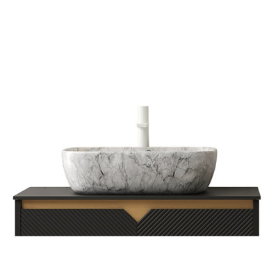19'' Bathroom Ceramic Sink Featuring White Marble Design, No Cabinet, Stone Gray, Good Durability, Stain - Feature, Suitable For Long Term Use, 19.72 In Deep, 15.44 Wide, 5.55 High Inspired Without