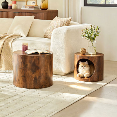 Cat Nest Nesting Coffee Table Set, 2-Piece Set, Coffee Table 18.9"D x 14.96"H + Side Table 14.96"D x 12.6"H, MDF, 2-Piece, Human-Pet Dual-Use Nesting