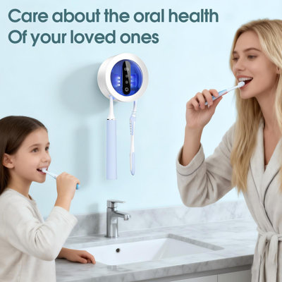 Upgraded UV Toothbrush Cleaner Holder, Toothbrush Holders Wall Mounted, Electric Toothbrush Holder, LED Smart Screen, Cleaning And Drying Fits All Toothbrushes.(White)