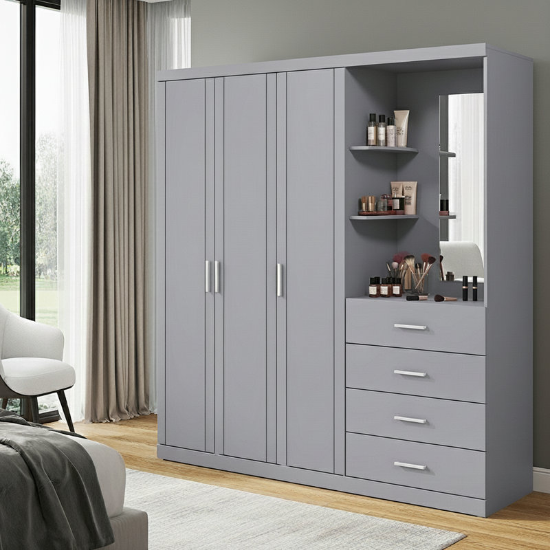 3 Door 4 Drawer Combi Fitment Wardrobe, Cool Grey