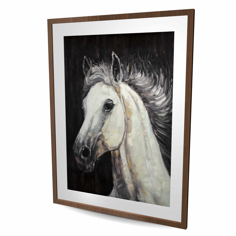 Imprimé mat blanc encadré cheval blanc | Décor d'animaux de ferme