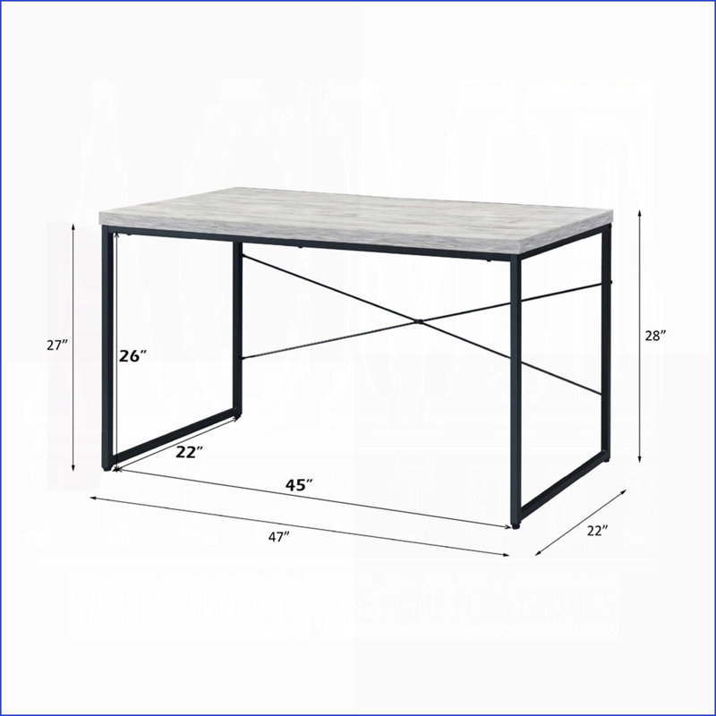 Desks Industrial Style Writing Desk 47W x 22D x 28H | Antique White Wood | Black Metal Frame, Gray