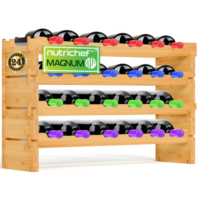  Support à vin modulaire en bambou pour bouteilles de vin de taille Magnum (diamètre de 4 po) - 24 systèmes de support à vin empilables 4 niveaux