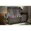 Grand lit gris avec bureau intégré, lumières à DEL, station de charge, conception moderne pour petits espaces, finition de support à lattes de bois, lumières et charge, espaces d'étude peu encombrants, construction,-227469642
