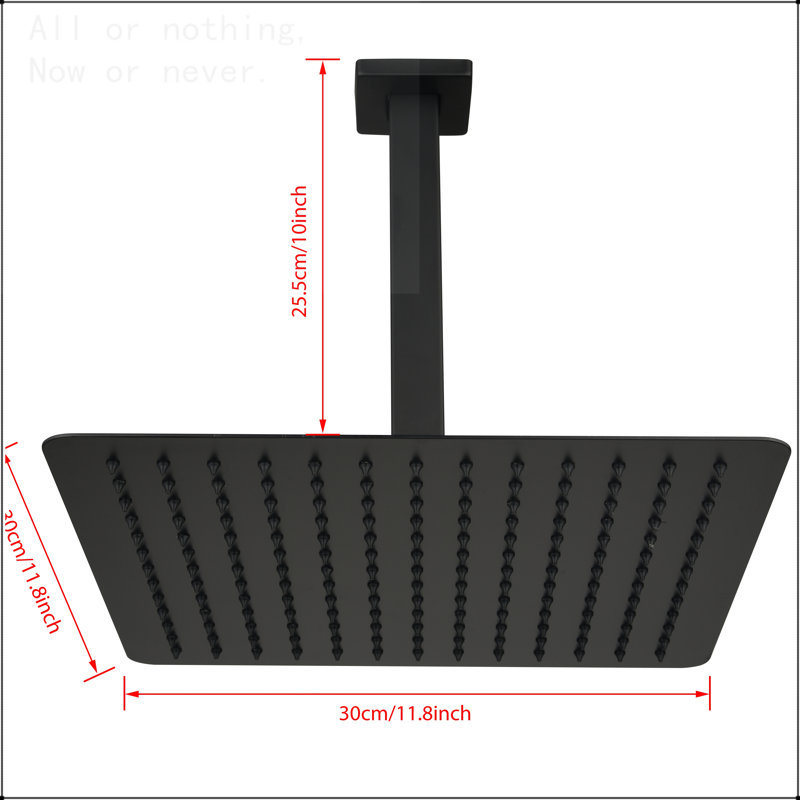 Rain Shower Head High Pressure Rainfall Showerhead Water Saving, Matte Black