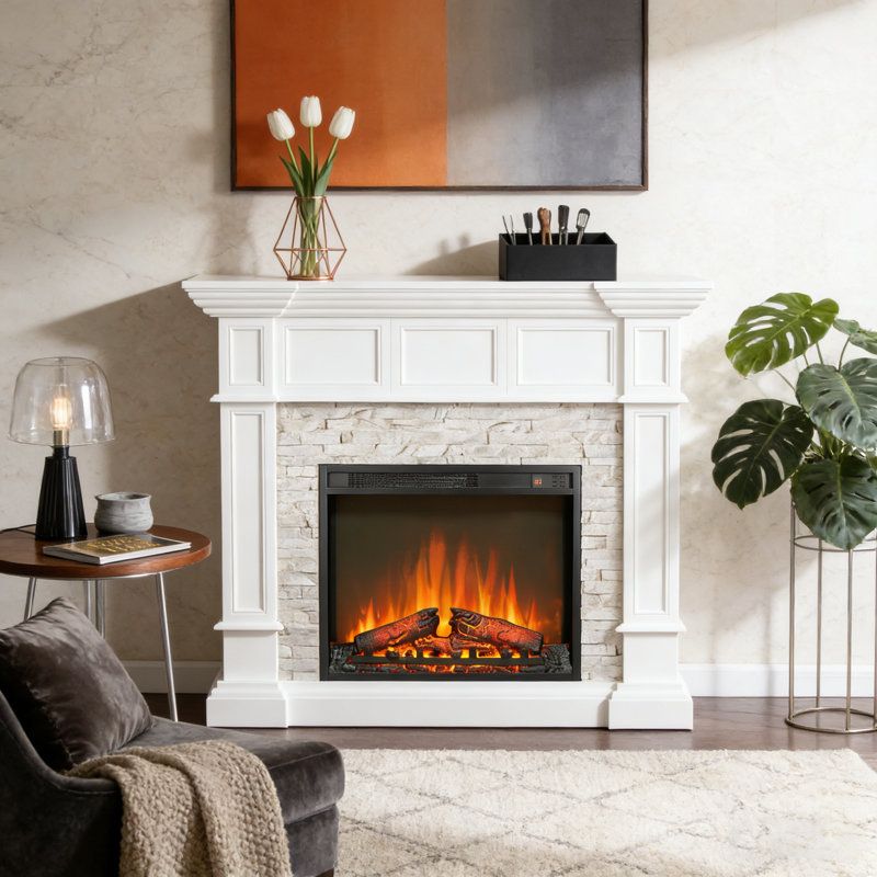 23" Electric Fireplace Insert - Ultra Thin Wall Heater With Realistic Log Flame, Remote Control & Timer, Overheating Protection