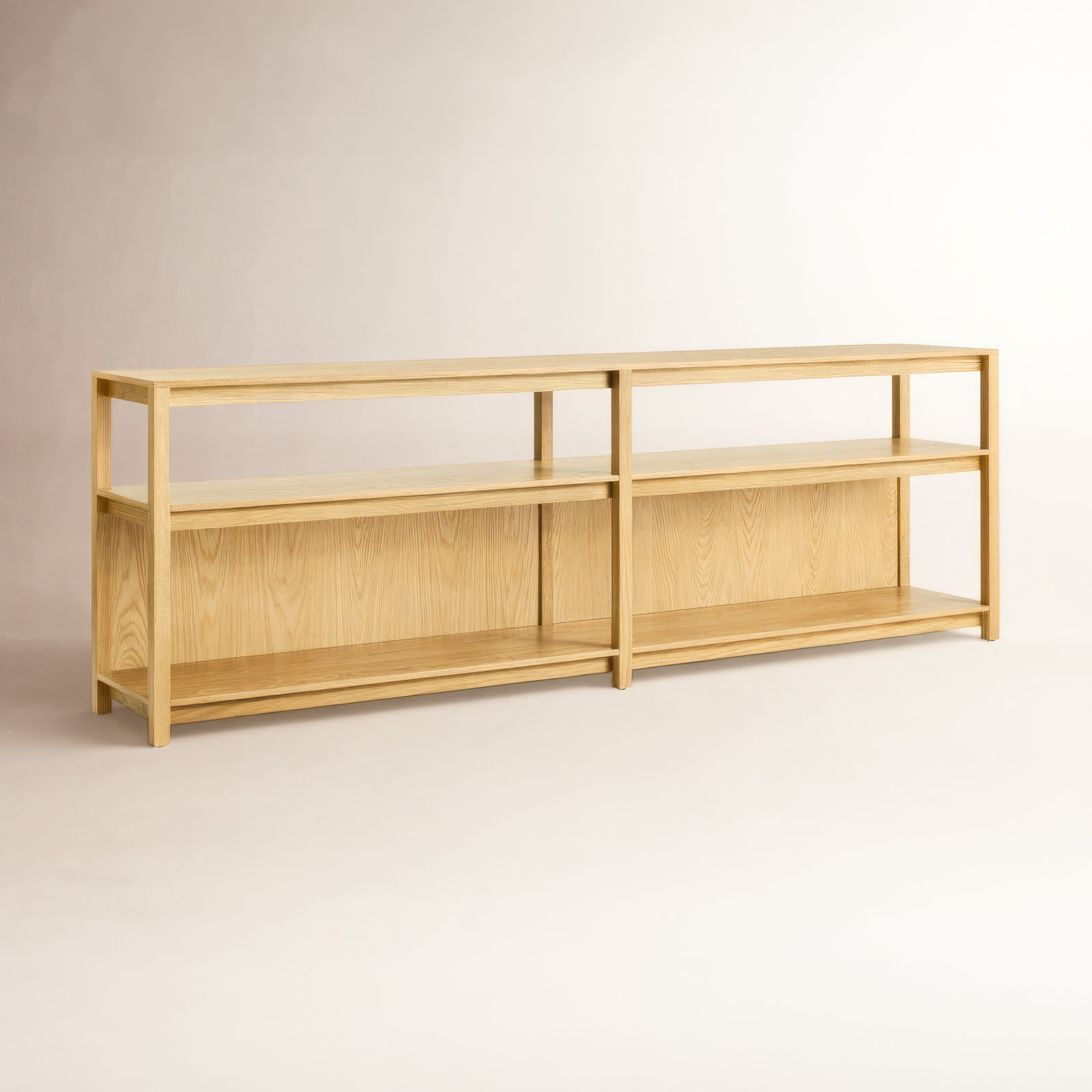 Open Plan Etagere Bookcase, (2 Shelves) 26" H x 80" W x 13" D, White Oak