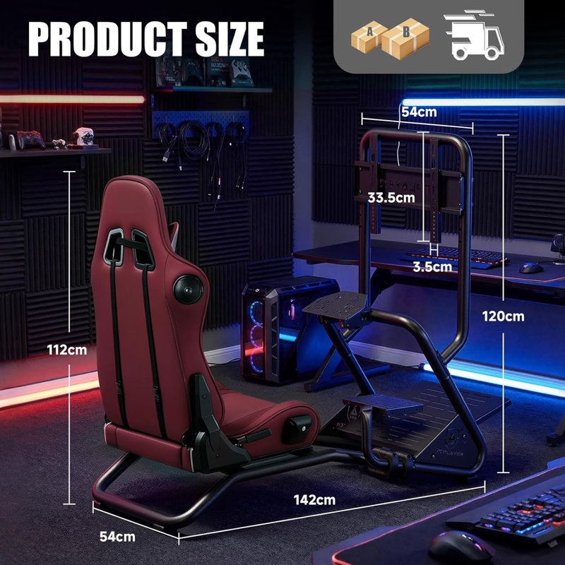 GTPLAYER Racing Simulator Cockpit, Wine Red