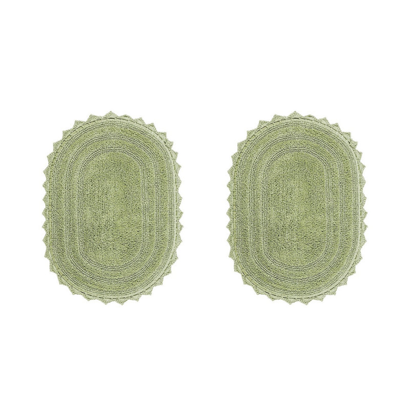Janneli 100% Cotton Tufted 2 Piece Bathroom Rug Set, Reversible, Super Absorbent & Extra Soft Machine Washable Bath Rug, Sage