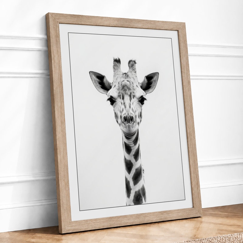 Giraffe Portrait Modern - Framed Print, Oak, A4 - 29.7 x 21.0 cm