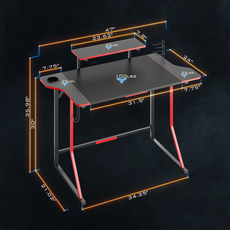 Deashia Metal Base Computer Desk, Red