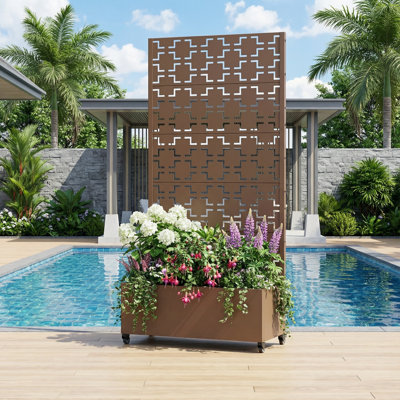 Rohun Galvanized Metal Rectangular Planter with Trellis and Locking Wheels