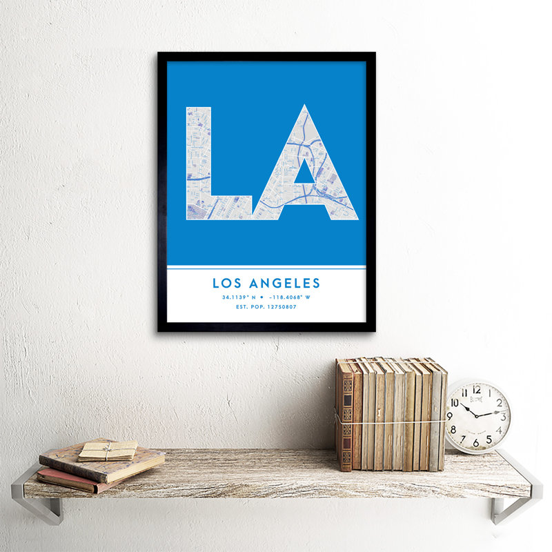 Los Angeles California United States City Map by Wee Blue Coo - Single Picture Frame Typography