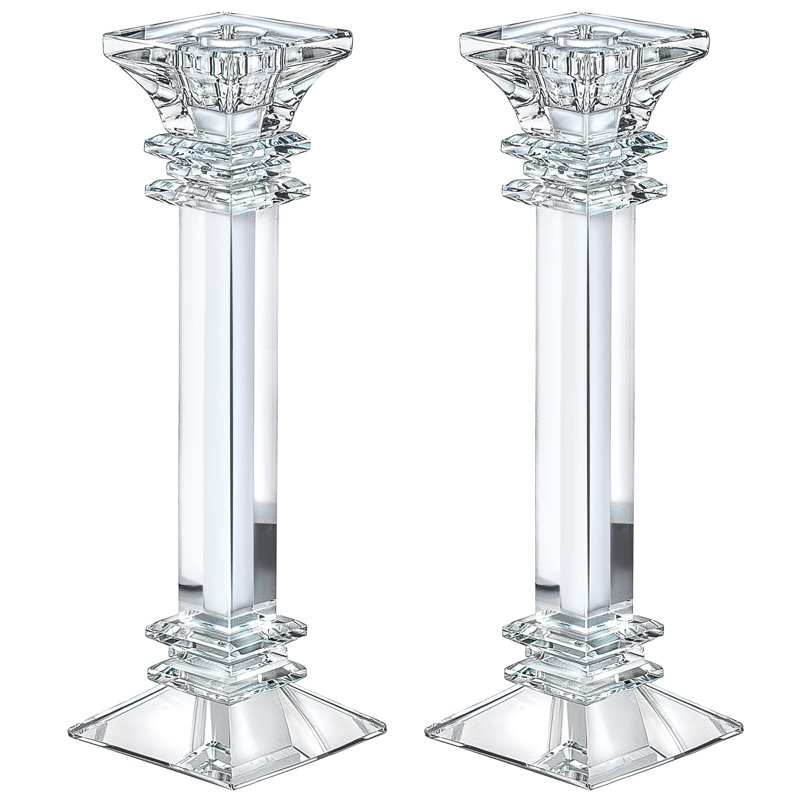 Ensemble de 2 bougeoirs coniques en cristal, H 11,8 po x l 3,15 po