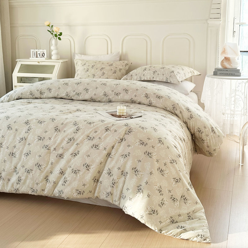 Microfiber Floral Print Comforter Set, Full Comforter + 2 Shams