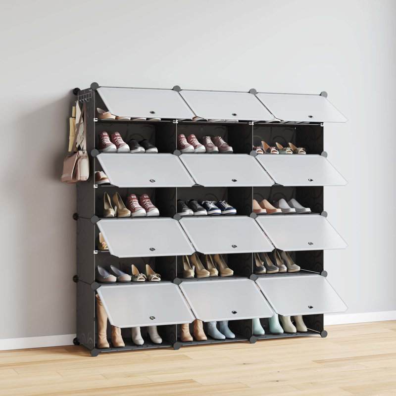 42 Pair Stackable Shoe Storage Cabinet, Black