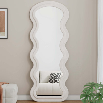 Miroir de plancher flanelle pleine longueur ondulé avec trous de suspension pour chambre à coucher, salon (suspendu ou contre le mur)
