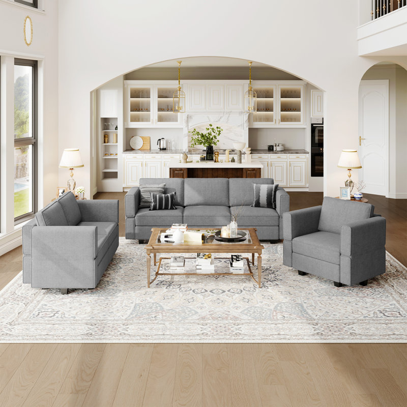 Ensemble de canapé modulaire en velours Ridoy, Terry gris clair