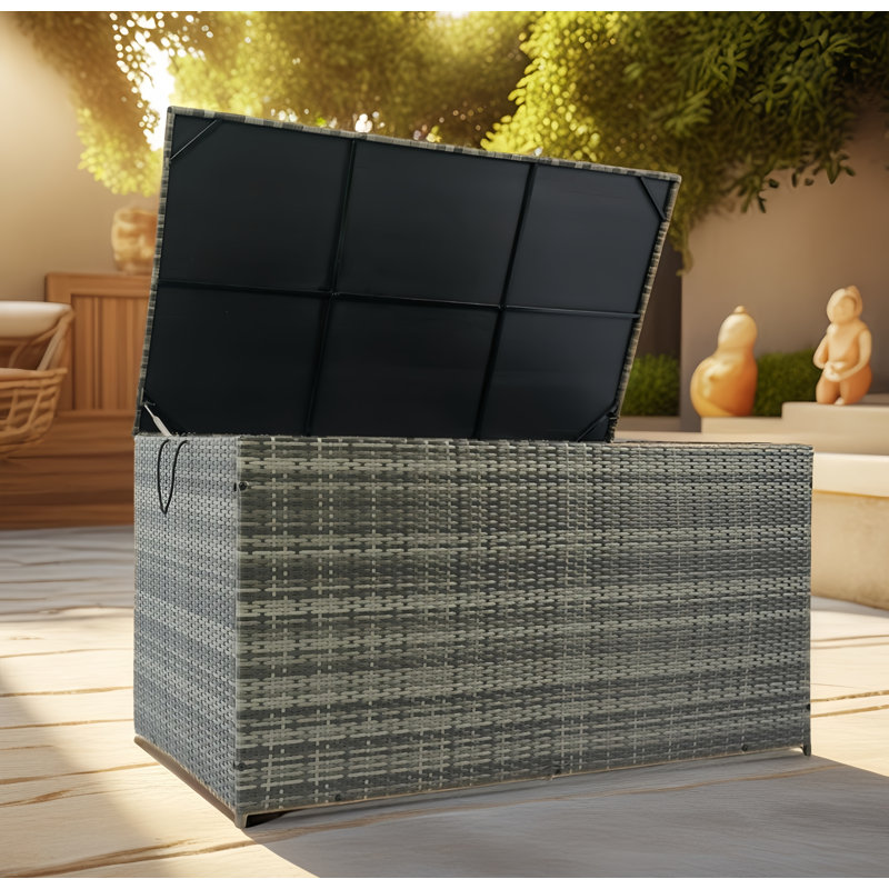 Boîtes de patio en osier avec couvercle, H 29,5 po x l 57 po x P 27,5 po