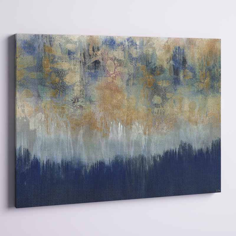 «Abstract Gold Blue», reproduction d'art, Toile tendue, H 36 po x l 48 po x P 1,5 po