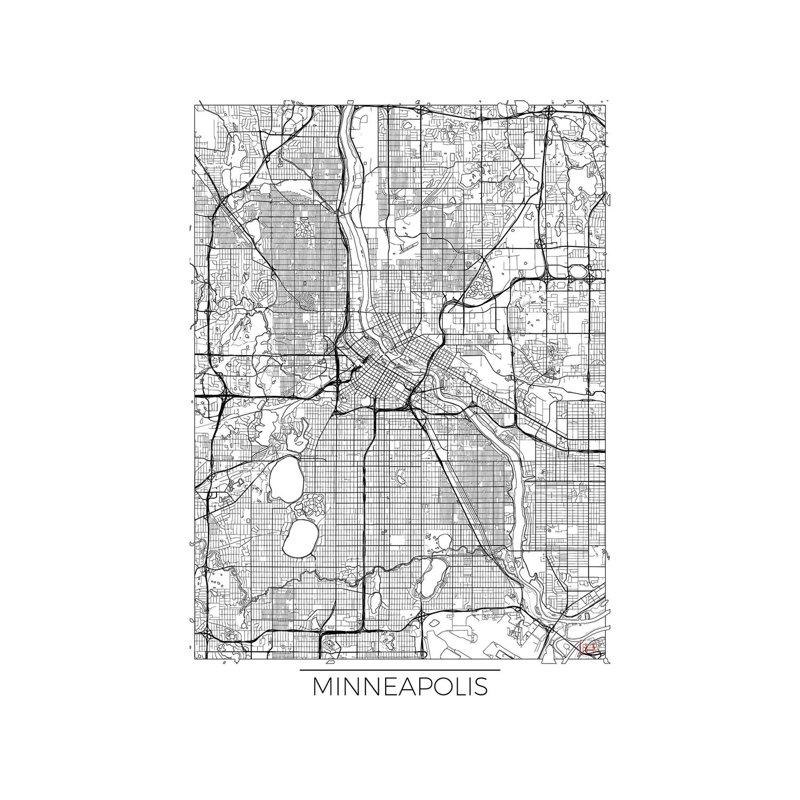 Minneapolis Minimal Urban Blueprint Map by Hubert Roguski - Wrapped Canvas Print, 20.32 cm H x 30.48 cm W