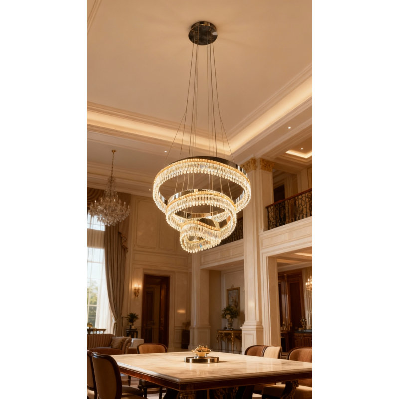 Lustre en cristal triple spirale