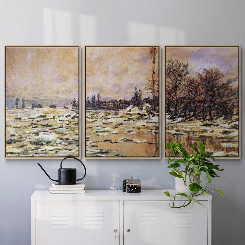 3 pièces Monet, H 24 po x l 48 po x P 2 po, Encadré naturel